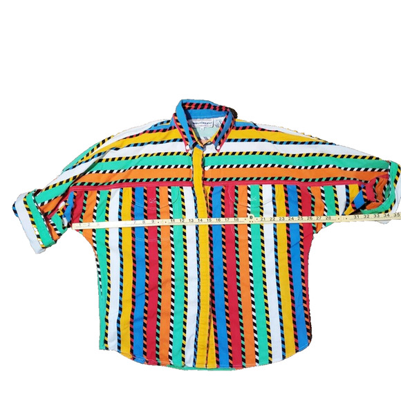 Y2K Rainbow Striped Women's Medium Large Boxy Button Up Top POP Swag Drip 90s - Picture 4 of 6